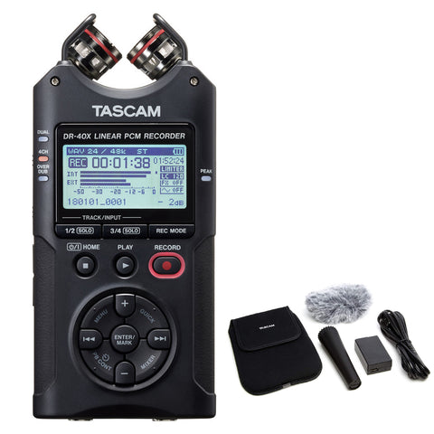 Tascam DR-40X Four-Track Digital Audio Recorder & USB Interface Bundle with DR-Series Recording Accessory Package