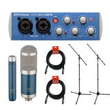 PreSonus AudioBox 96 USB 2.0 Audio Recording Interface with 550/551 Microphone Ensemble Kit (Blue), Microphone Stand (2-Pcs) & 20' XLR Cable (2-Pcs) Bundle