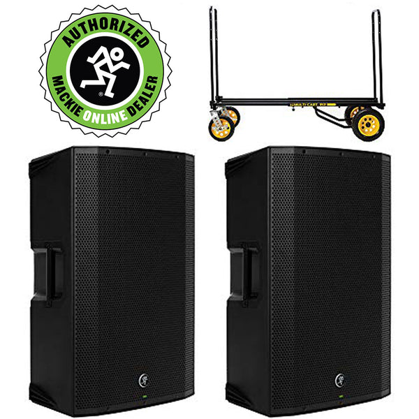 Mackie Thump15BST Boosted 1300W 15" Powered Loudspeaker (Duo) with MultiCart RocknRoller R12RT Equipment Cart Bundle