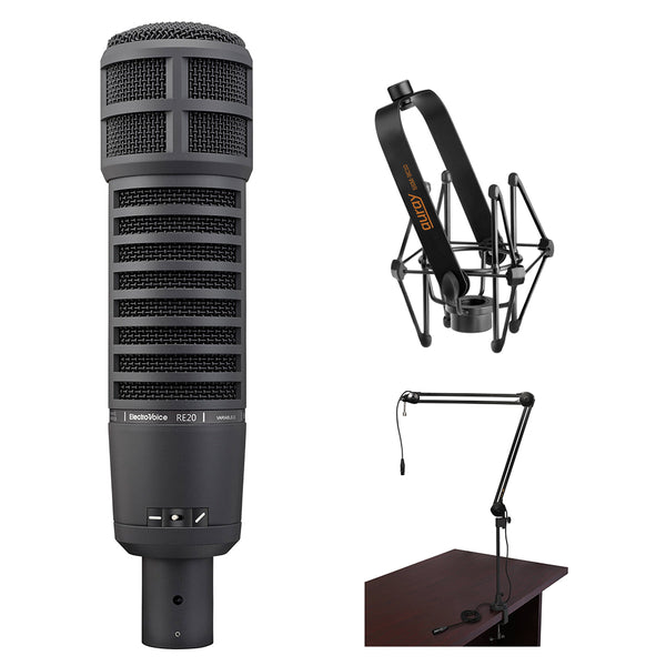 Electro-Voice RE20 Broadcast Announcer Microphone (Black) Bundle with Mic Shockmount & Broadcast Arm