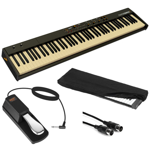 StudioLogic Numa Compact SE 88-Key Compact Digital Stage Piano Bundle with Auray FP-P1L Universal Piano-Style Sustain Pedal, Hosa Mid-310 10' Midi cable and Stretchy Keyboard Dust Cover