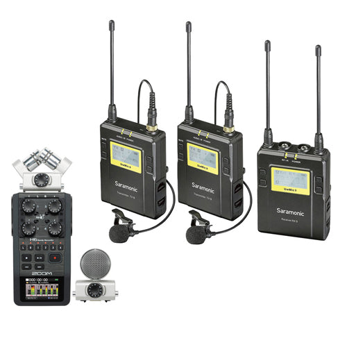 Saramonic 3RX9 + TX9 + TX9, 96-Channel Digital UHF Wireless Dual Lavalier Mic System with Zoom H6 Handy Recorder with Interchangeable Microphone System