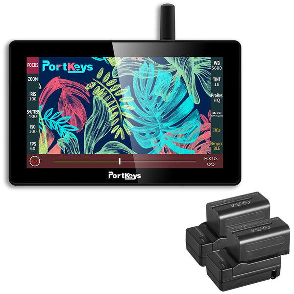 PORTKEYS LH5P 5.5" 4K HDMI Touchscreen Monitor with Camera Control Bundle with GVM NP-F750 4400mAh Batteries Plus Chargers (Set of 2)