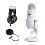 Blue Yeti USB Microphone (Whiteout) with AKG K 240 Studio Professional Stereo Headphones & Pop Filter Bundle