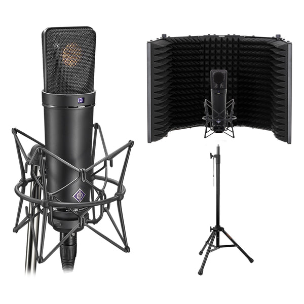 Neumann U 87 Ai Condenser Microphone (Studio Set, Black) with RF-5P-B Reflection Filter &  Reflection Filter Mic Stand Bundle