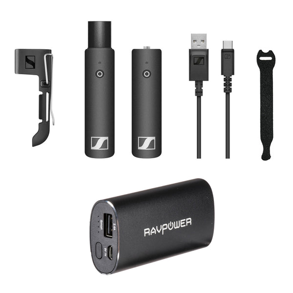 Sennheiser XSW-D Presentation Base Set Wireless Microphone with RAVPower Luster 6700mAh Charger & Fastener Straps 10-Pack Bundle