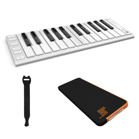 CME Xkey Air 25 Bluetooth Mobile Music Keyboard (Silver) with CME Supernova Xkey Carrying Case & Fastener Straps (10-Pack) Bundle