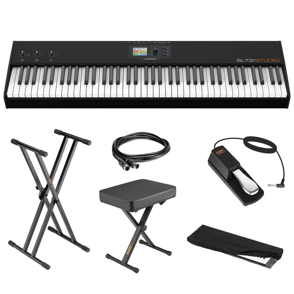 StudioLogic SL73 Studio 73 Key USB/MIDI Keyboard Controller Bundle with Keyboard Stand, Piano Bench, Sustain Pedal, MIDI Cable & Dust Cover