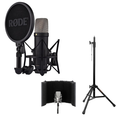 Rode NT1(Black) 5th Generation Hybrid Studio Condenser Microphone Bundle with Desk/mic Stand Reflection Filter and Reflection Filter/tripod Micstand