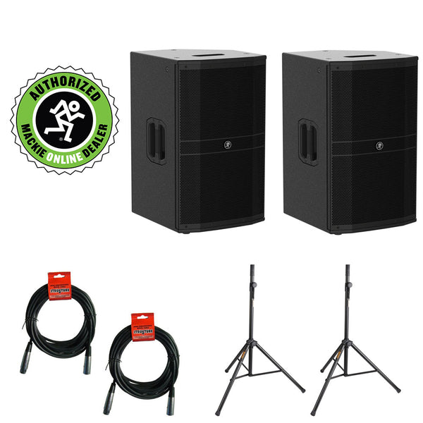 Mackie DRM215 1600W 15" Professional Powered Loudspeaker (Pair) with (2) XLR-XLR Cable & (2) Steel Speaker Stand Bundle