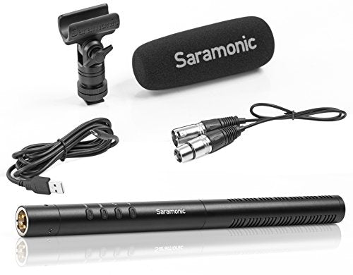Saramonic SR-TM1 Super-Cardioid Broadcast XLR Shotgun Condenser Microphone with Built-in Rechargeable Battery, 11" Capsule, Digital High-Pass Filter, PAD, and High Frequency Boost Switches