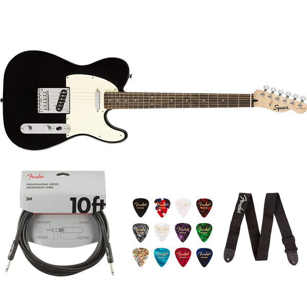 Squier by Fender Bullet Telecaster Laurel Fingerboard (Black)Squier by Fender Bullet Telecaster Laurel Fingerboard (Black) with Fender Pro 10ft Instrument Cable, Fender Celluloid Guitar 12-Pack Picks, and Fender 2" Guitar Straps