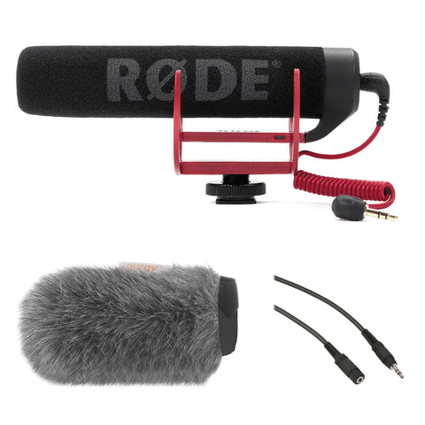 Rode VideoMic GO Camera-Mount Shotgun Microphone Bundle with Custom Windbuster & Mini to Mini Cable