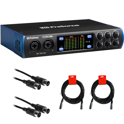 PreSonus Studio 68c Desktop USB Type-C Audio/MIDI Interface Bundle with 2x Hosa 10' MIDI-MIDI Cable and 2x XLR-XLR Cable