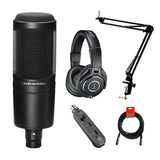 Audio-Technica AT2020 Studio Microphone Kit with Headphones, Boom, Cables, Pop Filter & XLR to USB Interface Bundle