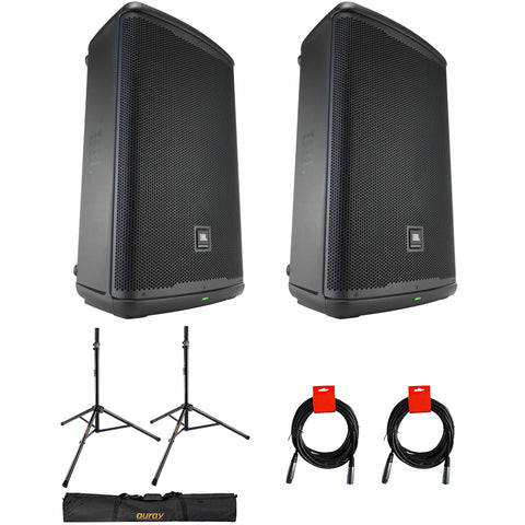 JBL Professional EON715 Powered PA Bluetooth Loudspeaker, 15-Inch (Pair) Bundle with Deluxe Steel Speaker Stand with Tripod Base and Case, and 2x XLR-XLR Cable