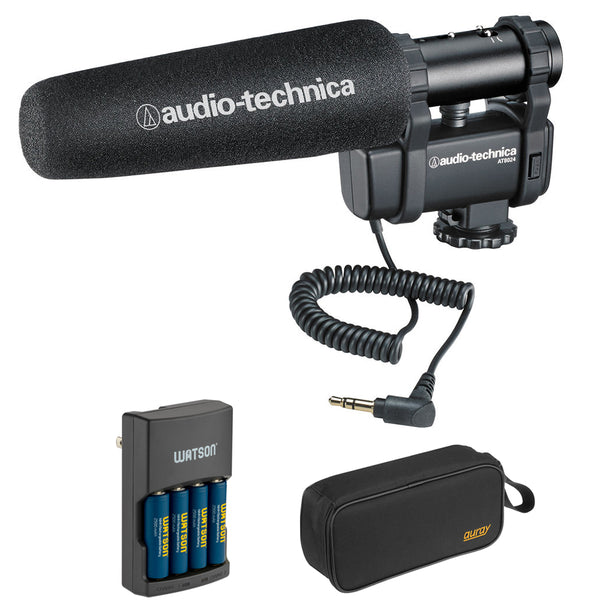 Audio-Technica AT8024 Stereo/Mono Camera-Mount Microphone Bundle with Watson Rapid Charger and Auray Wide Mouth Case