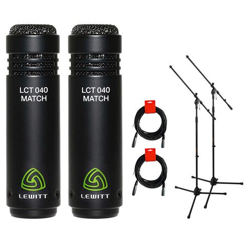 Lewitt LCT 040 MATCH Small Diaphragm Instrument Condenser Microphone (Pair) Bundle with Tripod Microphone Stand and XLR-XLR Cable