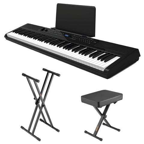 Artesia PE-88 | 88 Key Digital Piano Kit with Power Supply, Sustain Pedal, X-Style Piano Bench & Keyboard Stand Bundle