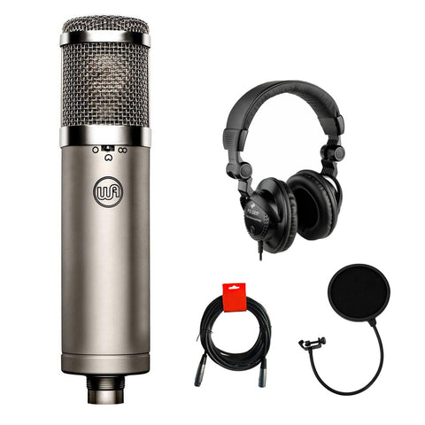 Warm Audio WA-47jr Large-Diaphragm FET Condenser Microphone with Polsen HPC-A30 Studio Headphones, Pop Filter & XLR-XLR Cable Bundle