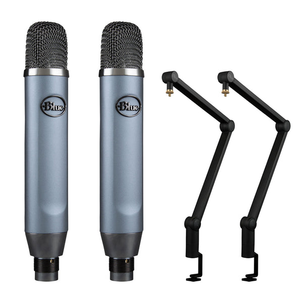 Blue Ember Cardioid Condenser Microphone (Pair) with 2x Blue Compass Premium Tube-Style Boom Arm Bundle