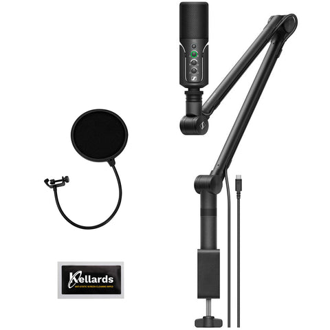 Sennheiser Profile USB Condenser Mic Streaming Set with Boom Arm plus Kellards Pop Filter and 5-Pack Cleaning Wipes Bundle