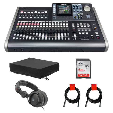 Tascam DP-24SD 24-Track Digital Portastudio Bundle with Dust Cover, 64GB Memory Card, Headphone & XLR Cable