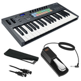 Novation FLkey 37 USB MIDI Keyboard Controller for FL Studio (37-Key) Bundle with Auray FP-P1L Piano-Style Sustain Pedal, 10' MIDI Cable, and Medium Dust Cover
