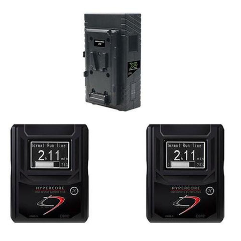 Core SWX Two Position Simultaneous V-Mount Battery Charger with 90W Camera Power Supply - With 2 Pack Hypercore 9 Mini V-Mount 98Wh Battery Pack for RED DSMC & DSMC2 Cameras