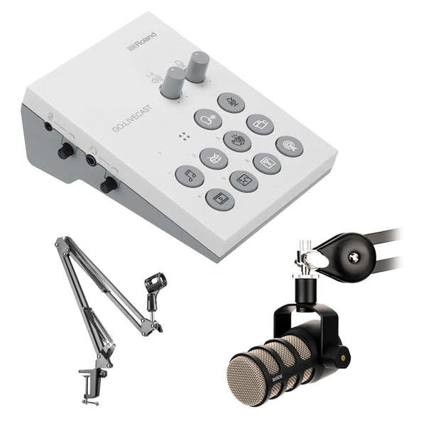 Roland GO LIVECAST Live Streaming Audio and Video Studio with Rode PodMic Podcasting Mic & Suspension Crane Arm Bundle