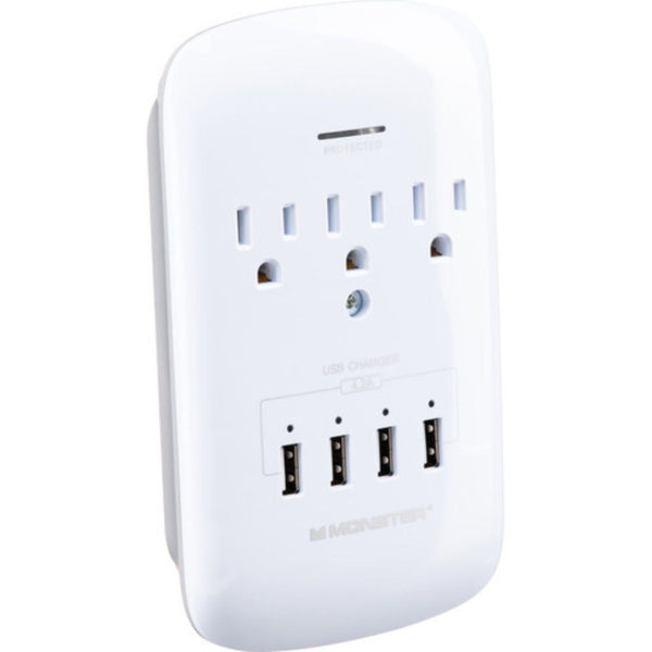 Monster Cable 3-Outlet Wall Tap Surge Protector With 4-USB-A