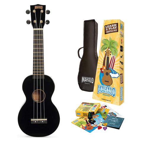 Mahalo Ukuleles Rainbow Series, 4-String Ukulele, Right, Black, Soprano (MR1BKK)