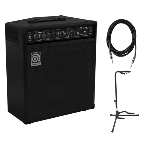 Ampeg BA-112V2 75W 1x12 Combo Bass Amplifier with SC10W 10-Feet Instrument Cable, 6mm Woven & XCG-4 Classic Guitar Stand Bundle