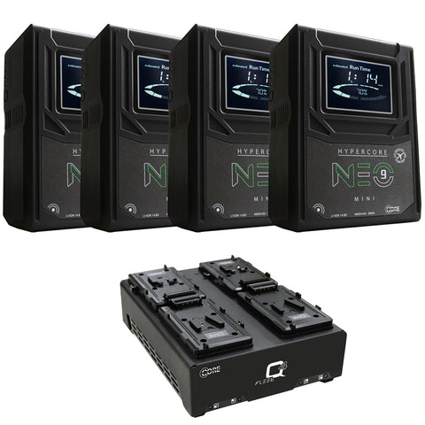 Core SWX Hypercore NEO 9 Mini 98Wh Lithium-Ion Battery, V-Mount (4-Pack) Bundle with Core SWX Fleet Q V-Mount Four-Position Charger