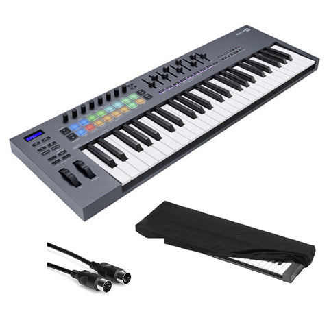 Novation FLkey 49-Key USB MIDI Keyboard Controller for FL Studio Bundle with Kaces Stretchy Keyboard Dust Cover and Hosa Mid-310 Midi cable 10'