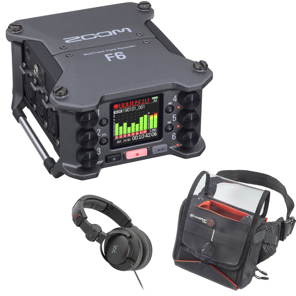 Zoom F6 6-Input / 14-Track Multitrack Field Recorder Bundle with K-Tek KSF6 Stingray Bag for Zoom F6 and Polsen Studio Headphone