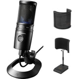 Audio-Technica Cardioid Condenser USB Microphone (AT2020USBX) Bundle w/ Desktop Reflection Filter with Mic Stand & Mic Pop Screen