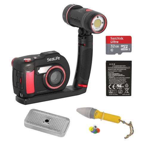 SeaLife SL747 DC2000 Pro 3000 Auto Light Set with SeaLife Lithium-Ion Battery, 32GB Memory Card, Nano Spotter & Silica Metal Case Bundle