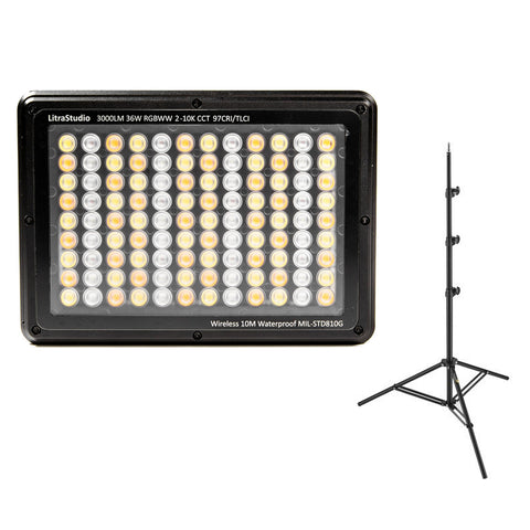 LITRA LitraStudio RGBWW Photo & Video LED Light with Impact 8' Light Stand Bundle