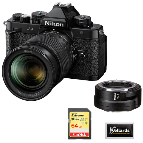 Nikon Zf Mirrorless Camera with 24-70mm f/4 Lens Bundle with Nikon FTZ II Mount Adapter, 64GB SDXC Memory Card and Kellards Cleaning Kit