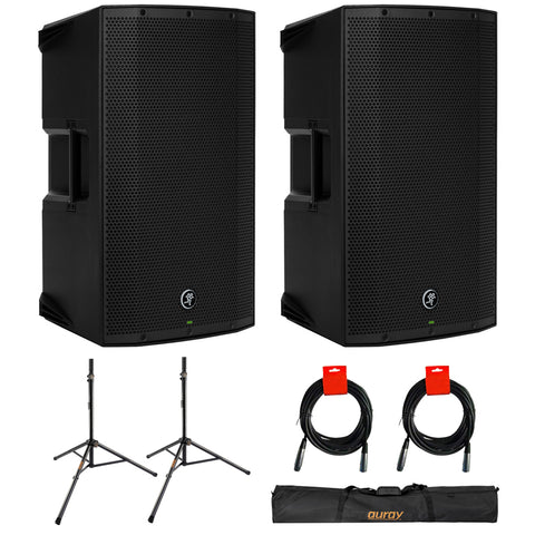 Mackie Thump12A - 1300W 12" Powered Loudspeakers Bundle (Pair) with (2) Auray SS-4420 Steel Speaker Stand & (2) XLR-XLR Cable