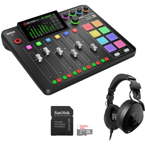 Rode RODECaster Pro II Integrated Audio Production Studio Bundle with Rode NTH-100 Pro Over-Ear Headphones and 32GB micro SDHC Memory Card