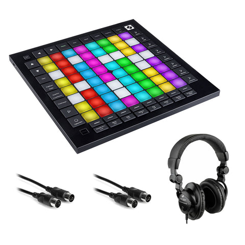 Novation Launchpad Pro MK3 MIDI Grid Instrument Controller with HPC-A30 Studio Headphones & 2x MIDI Cable Bundle