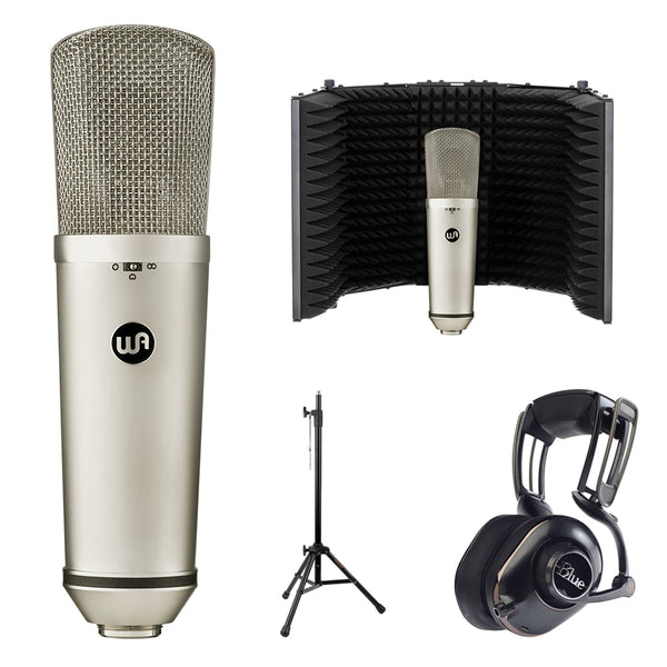 Warm Audio WA-87 R2 Large Diaphragm Condenser Microphone (Nickel) Bundle with Blue Mix-Fi Headphones, Reflection Filter & Mic Stand