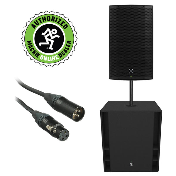 Mackie Thump18S 1200 W 18" Powered Subwoofer with Thump15A 15" Powered Loudspeaker, Attachment Pole & 20' XLR Cable Bundle