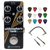 Pigtronix Guitar Compression Effects Pedal, Black (PTM)  Bundle with Fender 12-Pack Celluloid Guitar Picks, Kopul Phone to Phone (1/4") Cable and Hosa 6" Pro Phone to Phone (1/4") Coupler