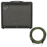 Fender Mustang GTX100 120V 1-Channel Guitar Amplifier with 12" Speaker Bundle with Fender Joe Strummer Instrument Cable (13ft) Straight/Straight, Drab Green