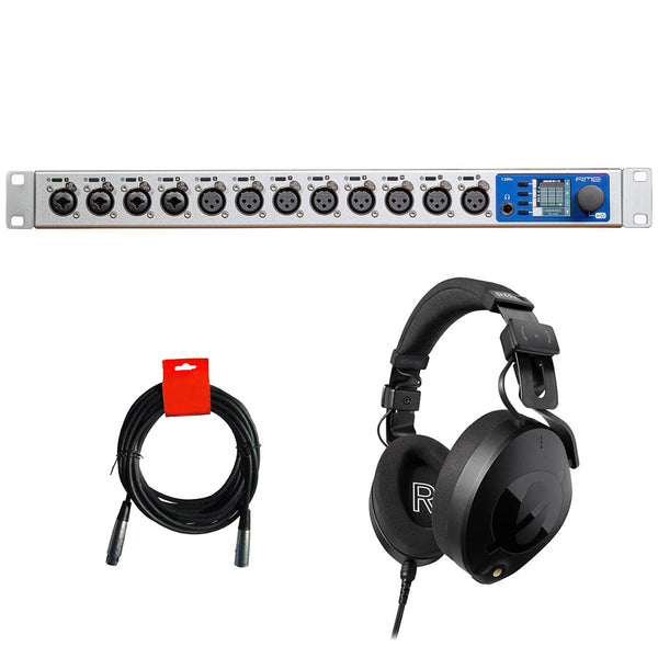 RME 12Mic-D Network-Ready Microphone Preamp with Dante, ADAT, and MADI Bundle with Rode NTH-100 Pro Over-Ear Headphones and XLR-XLR