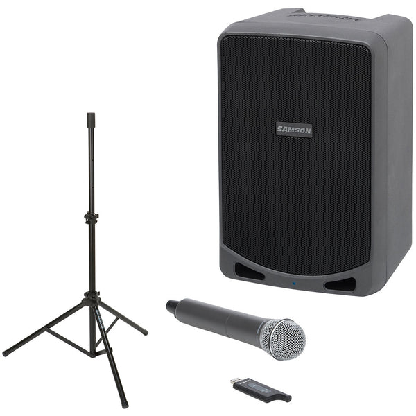 Samson Expedition XP106w Portable PA System Wireless Handheld Mic System & Bluetooth Bundle with Samson LS40 Lightweight Speaker Stand