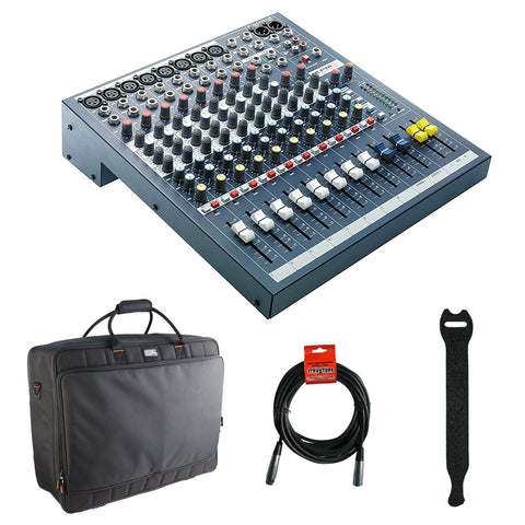 Soundcraft EPM 12 - 12 Mono + 2 Stereo Audio Console with Gator Cases 2519 Mixer Bag, Fastener Straps (10-Pack) & XLR Cable Bundle